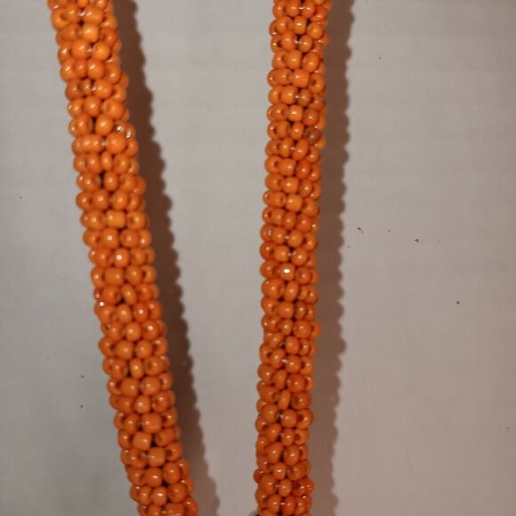Suzie Blue Long Orange Beaded Necklace With Large Metal Heart (2.5"x3") - Picture 3 of 11